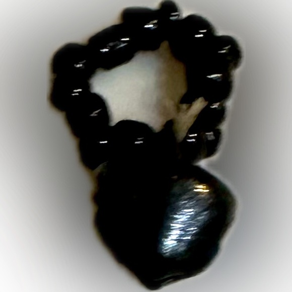 VTG BLACK BELL BEADED RING CHARM HALLOWEEN JEWELRY HANG ON NECKLACE CORD .25” - Picture 5 of 10